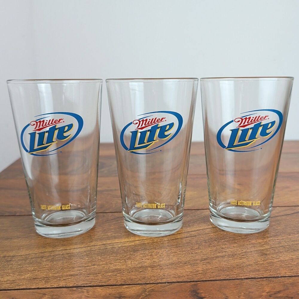 Lot 3 Miller Lite "Taste Activator" Beer 16 Ounce Pint Glass Drinking Glasses